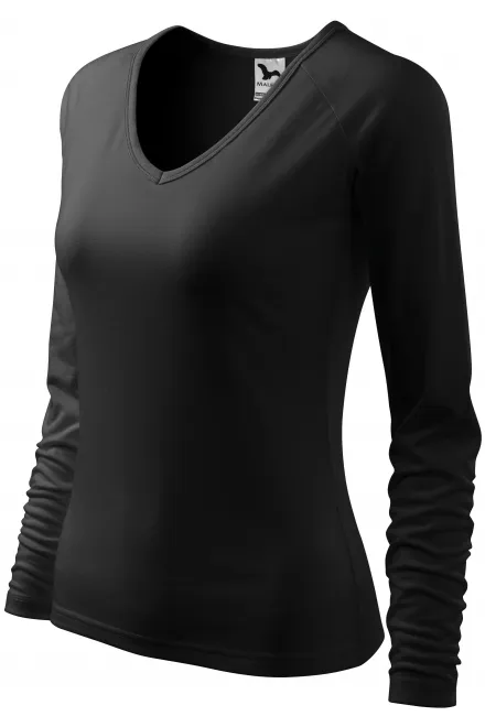 Ženska prilegajoča majica z izrezom V, črna