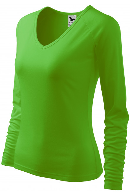 Ženska prilegajoča majica z izrezom V, jabolčno zelena