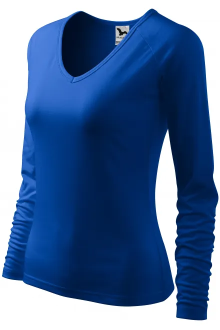 Ženska prilegajoča majica z izrezom V, kraljevsko modra