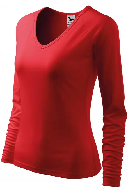 Ženska prilegajoča majica z izrezom V, rdeča