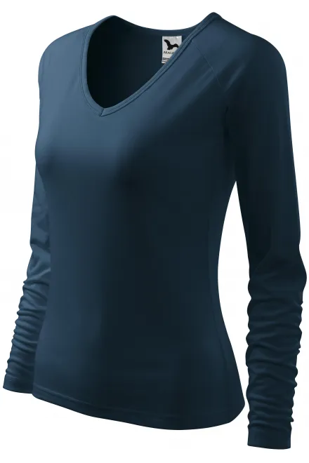 Ženska prilegajoča majica z izrezom V, temno modra